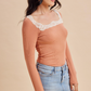 Square Neck Lace Ribbed Tops