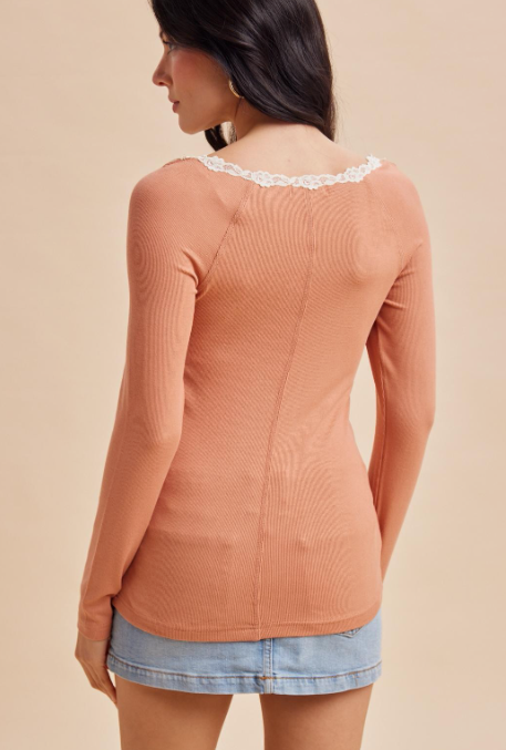 Square Neck Lace Ribbed Tops