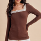Square Neck Lace Ribbed Tops