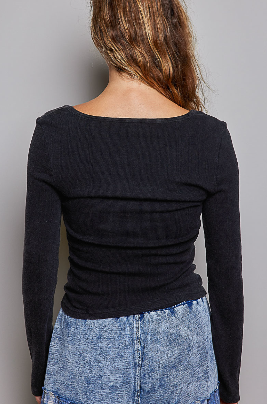 Ribbed Knit Henley Tops