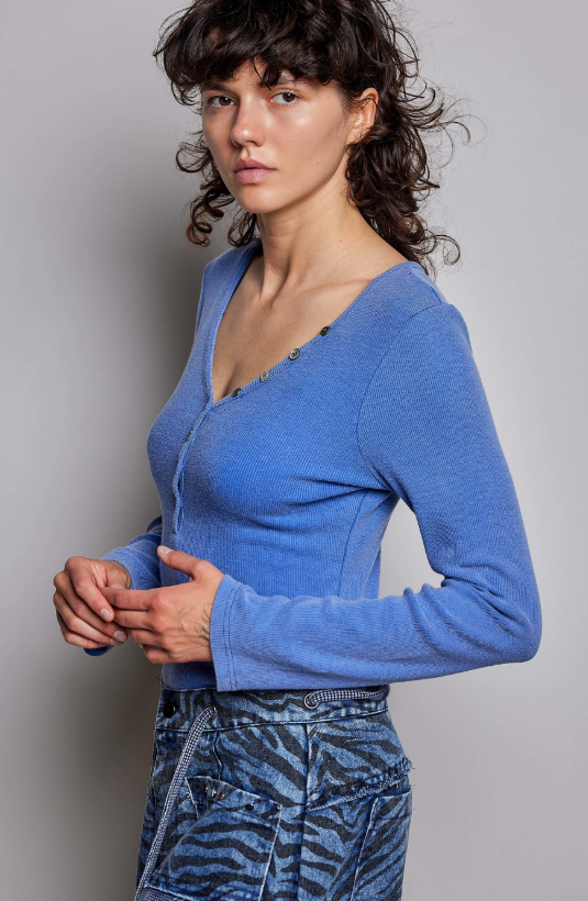 Ribbed Knit Henley Tops