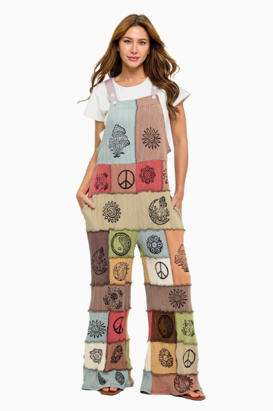 Peace Train Patchwork Overalls