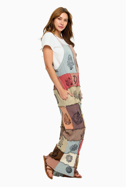 Peace Train Patchwork Overalls