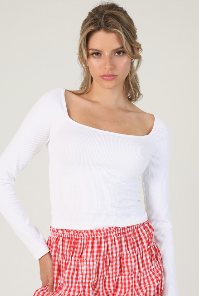 Long Sleeve Square Neck Tops