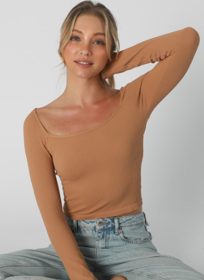 Long Sleeve Square Neck Tops