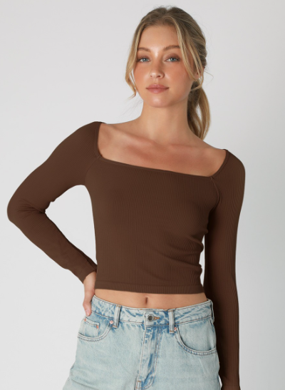 Long Sleeve Square Neck Tops