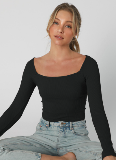 Long Sleeve Square Neck Tops