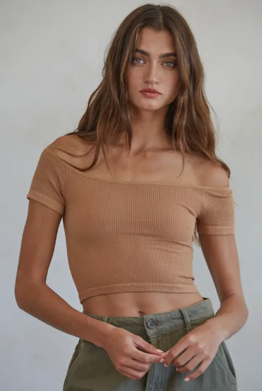 Ribbed Off Shoulder Crop Top