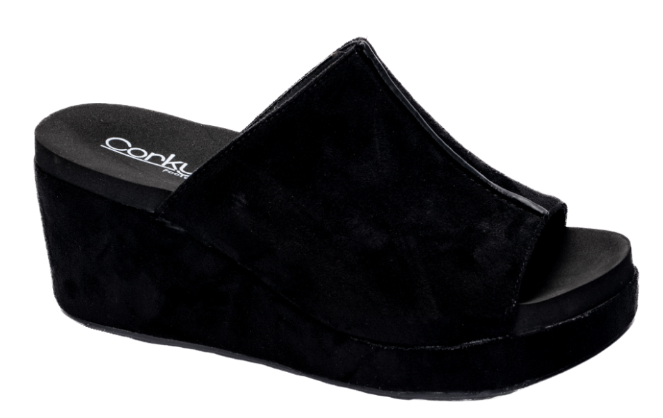 Corky's Here For it Black Faux Suede Wedges