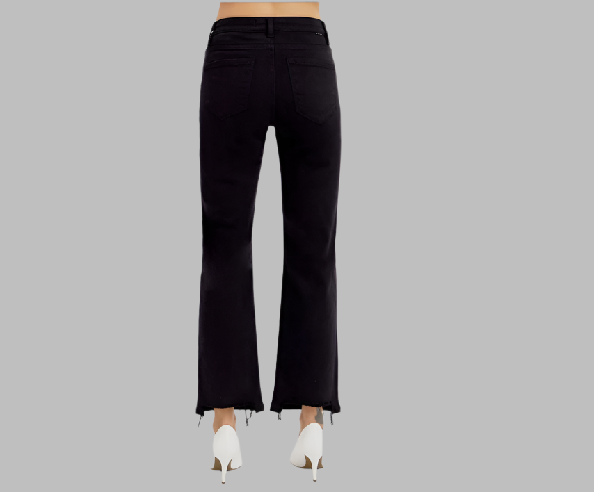 Risen Black Crop Straight Jeans