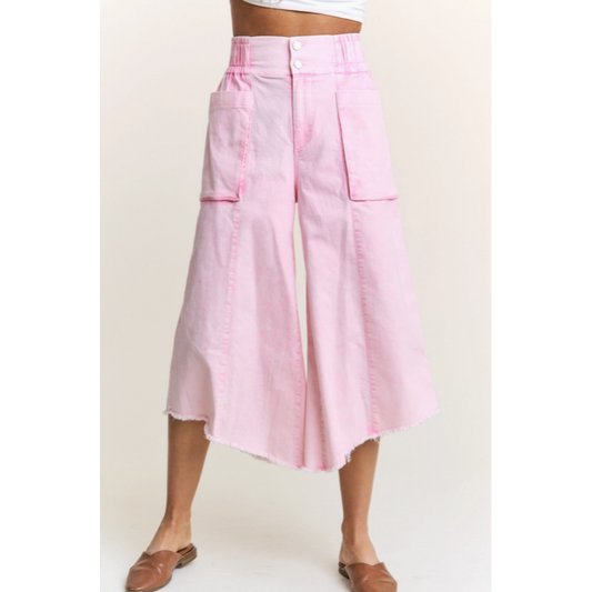 Pink Cropped Wide Leg Pants