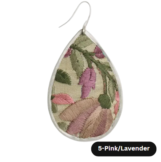 Embroidered Silver Teardrop Earrings