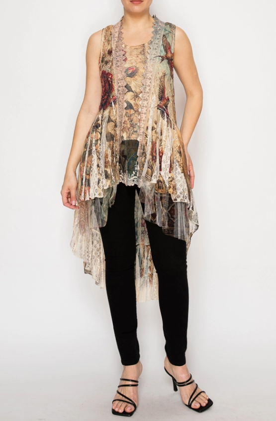 Birds & Blooms Hi-Lo Vest