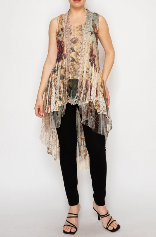 Birds & Blooms Hi-Lo Vest