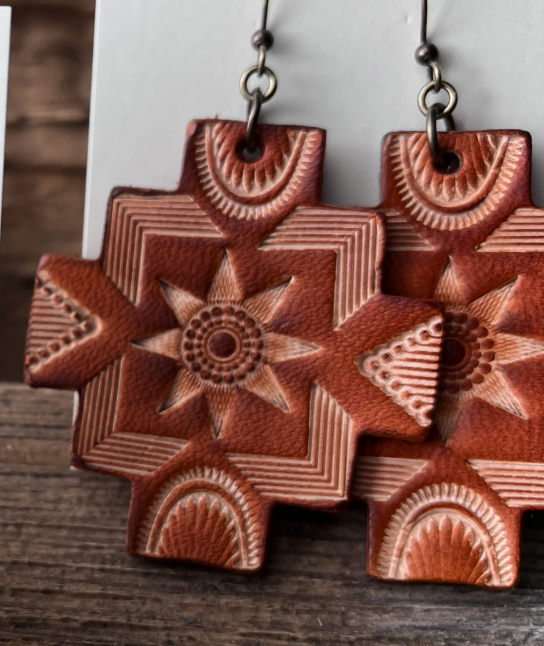 Western Hand Tooled Leather Earrings
