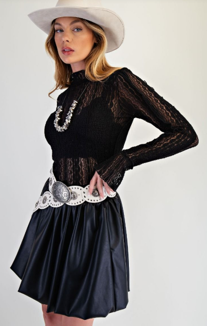 Scalloped Mock Neck Lace Top