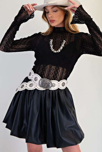 Scalloped Mock Neck Lace Top
