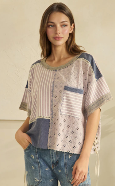 Stripe & Eyelet Mix Top