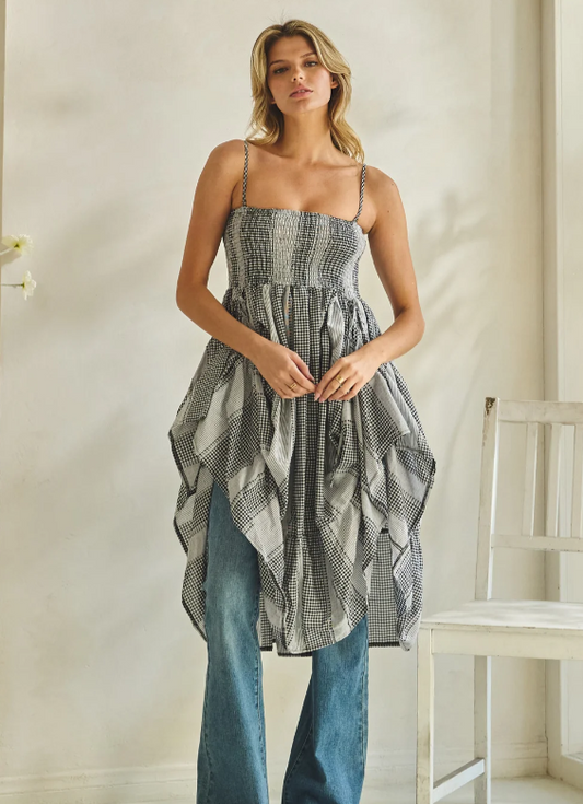 Gingham Cinch Tunic Top Dress