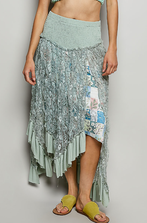 Sage Layered With Lace Skirt