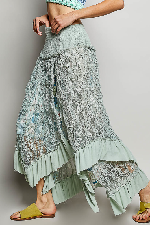 Sage Layered With Lace Skirt