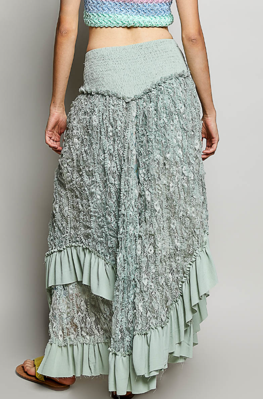Sage Layered With Lace Skirt