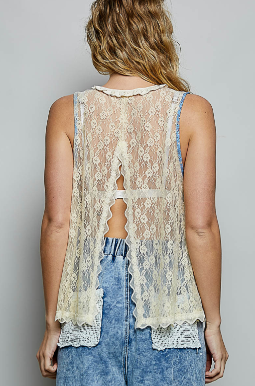 Open Back Floral Lace Top