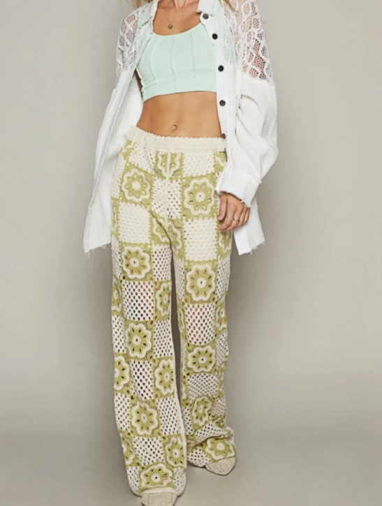 Green Daisy Crochet Pants *Doorbuster*Final Sale*