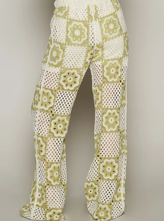 Green Daisy Crochet Pants *Doorbuster*Final Sale*