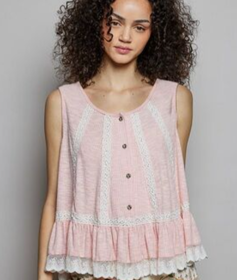 Crochet Trim Button Down Tops *Doorbuster*Final Sale*