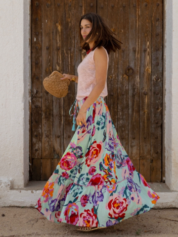 Blue Floral Maxi Skirt