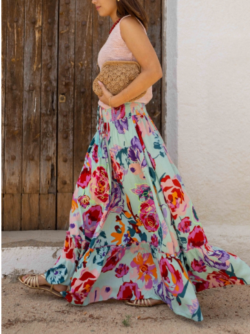 Blue Floral Maxi Skirt