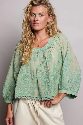 Sage Advice Embroidered Top