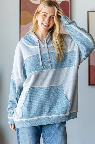 Contrast Blue Grey Hoodie *Final Sale*