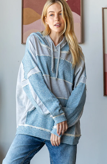Contrast Blue Grey Hoodie *Final Sale*