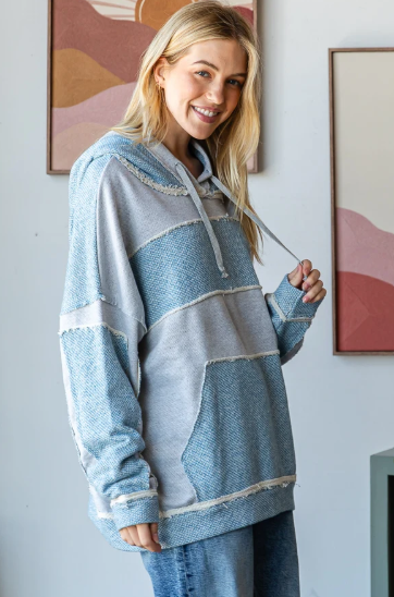 Contrast Blue Grey Hoodie *Final Sale*