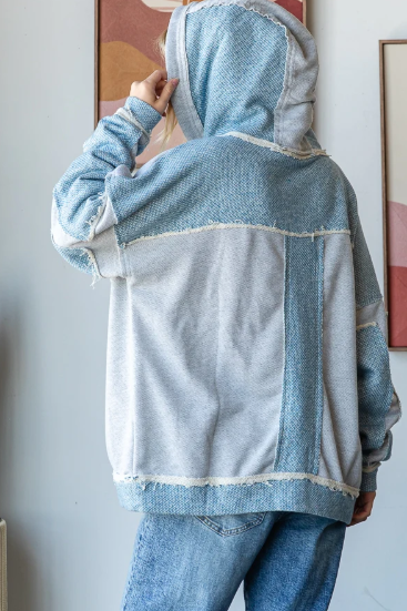 Contrast Blue Grey Hoodie *Final Sale*